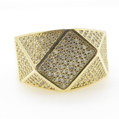 925 Sterling Silver Gold Plated Pave C Z Ring Size 12