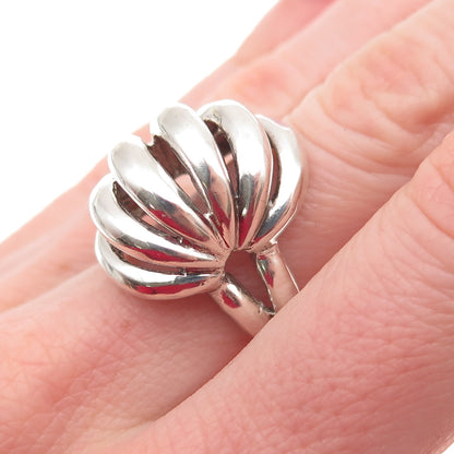 925 Sterling Silver Vintage Modernist Ribbed Dome Oxidized Ring Size 7