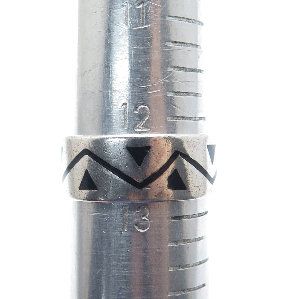 925 Sterling Silver Vintage Mexico Enamel Zig Zag Oxidized Band Ring Size 12.75