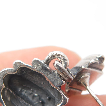 925 Sterling Silver Vintage Ribbed Dangling Earrings