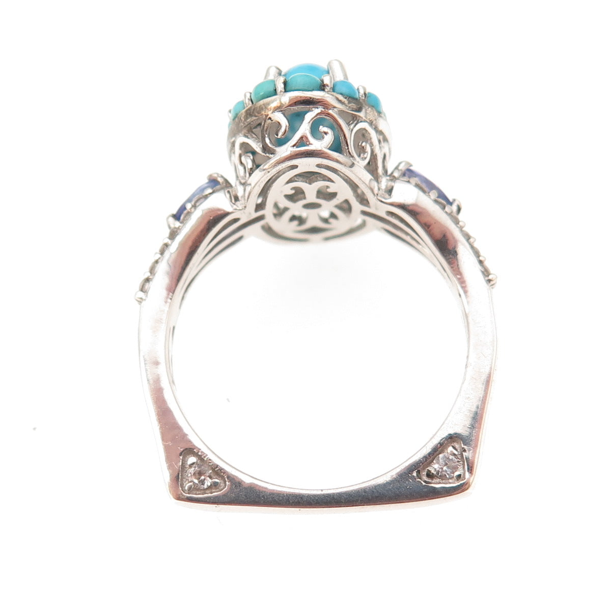 Chuck Clemency 925 Sterling Silver Real Turquoise Tanzanite Topaz Ring Size 8.25