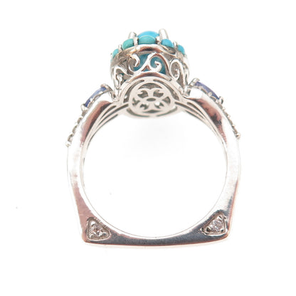 Chuck Clemency 925 Sterling Silver Real Turquoise Tanzanite Topaz Ring Size 8.25