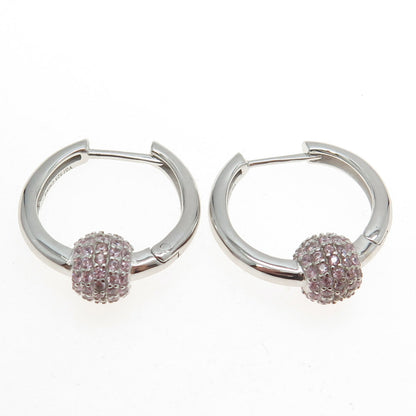 925 Sterling Silver Pink C Z Huggie Earrings