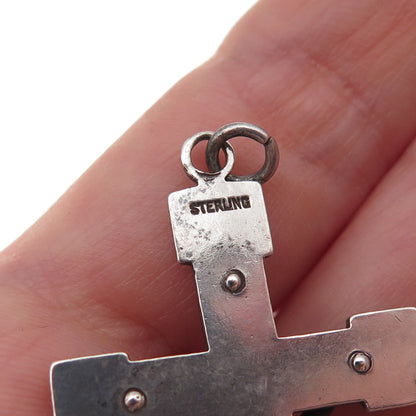 925 Sterling Silver Antique Art Deco Crucifix Cross Oxidized Charm Pendant