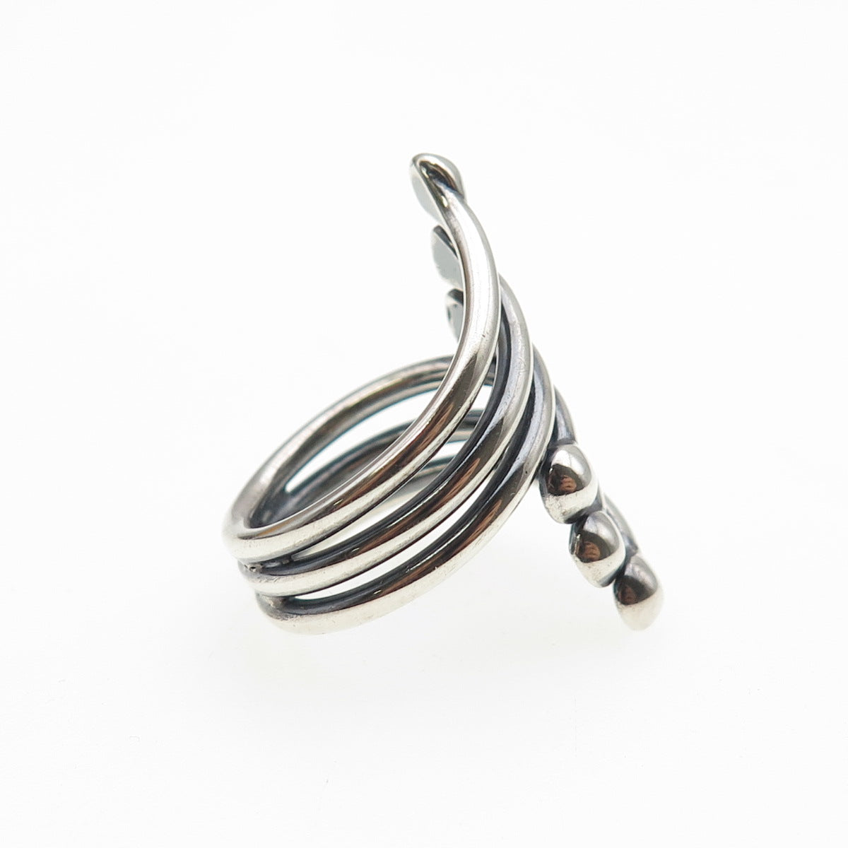 925 Sterling Silver Vintage Modernist Bypass Oxidized Adjustable Ring Size 6.5