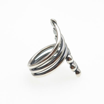 925 Sterling Silver Vintage Modernist Bypass Oxidized Adjustable Ring Size 6.5