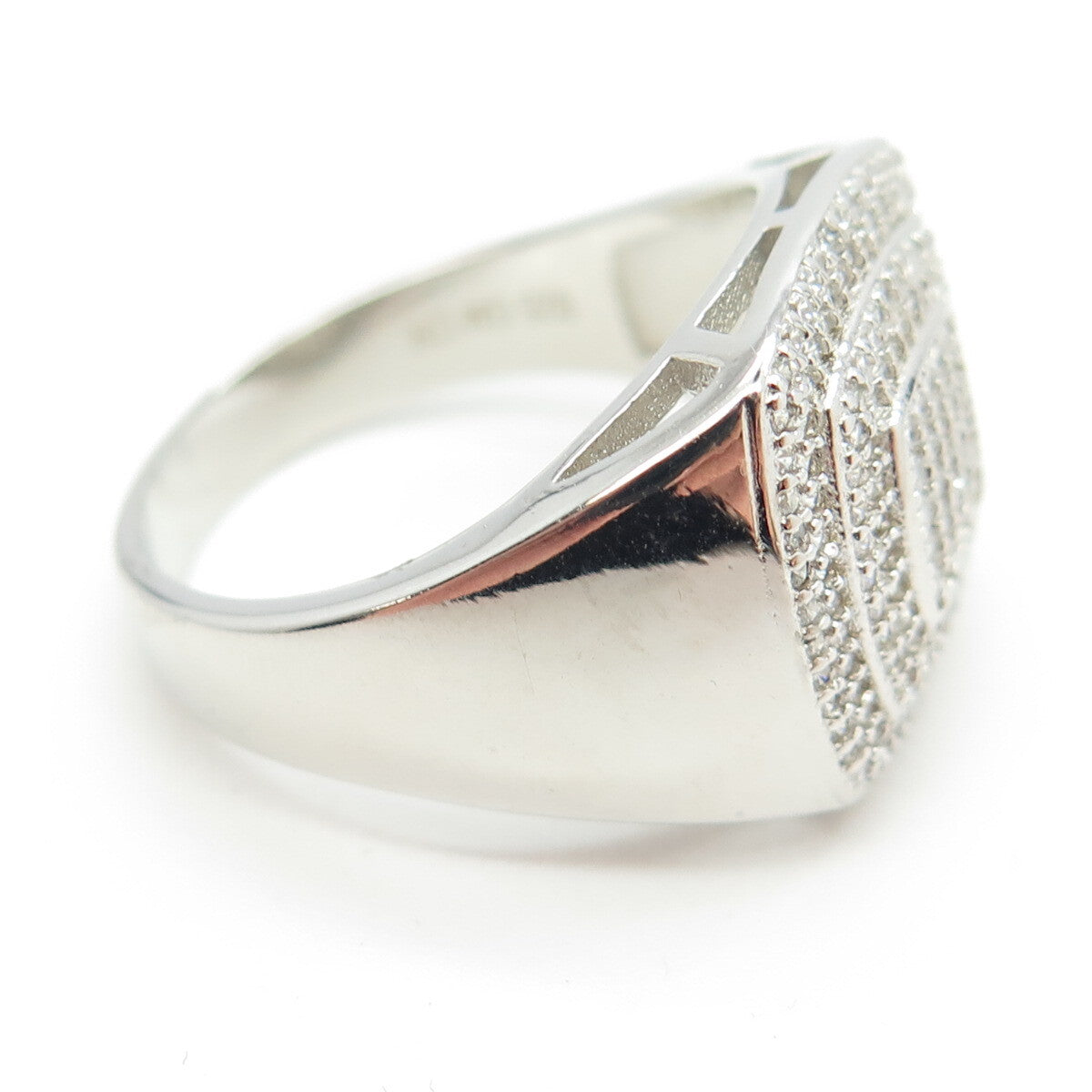 925 Sterling Silver Pave C Z Domed Ring Size 12.25