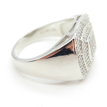 925 Sterling Silver Pave C Z Domed Ring Size 12.25