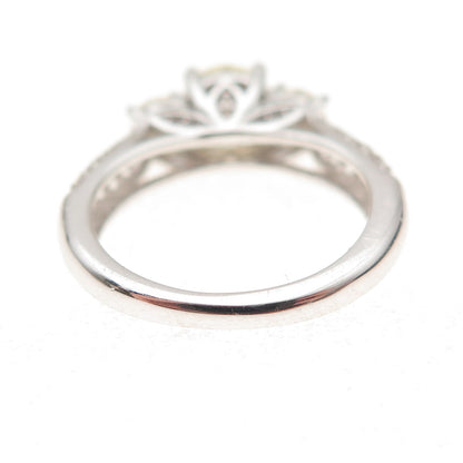 925 Sterling Silver Real Round-Cut White Topaz & C Z Engagement Ring Size 5