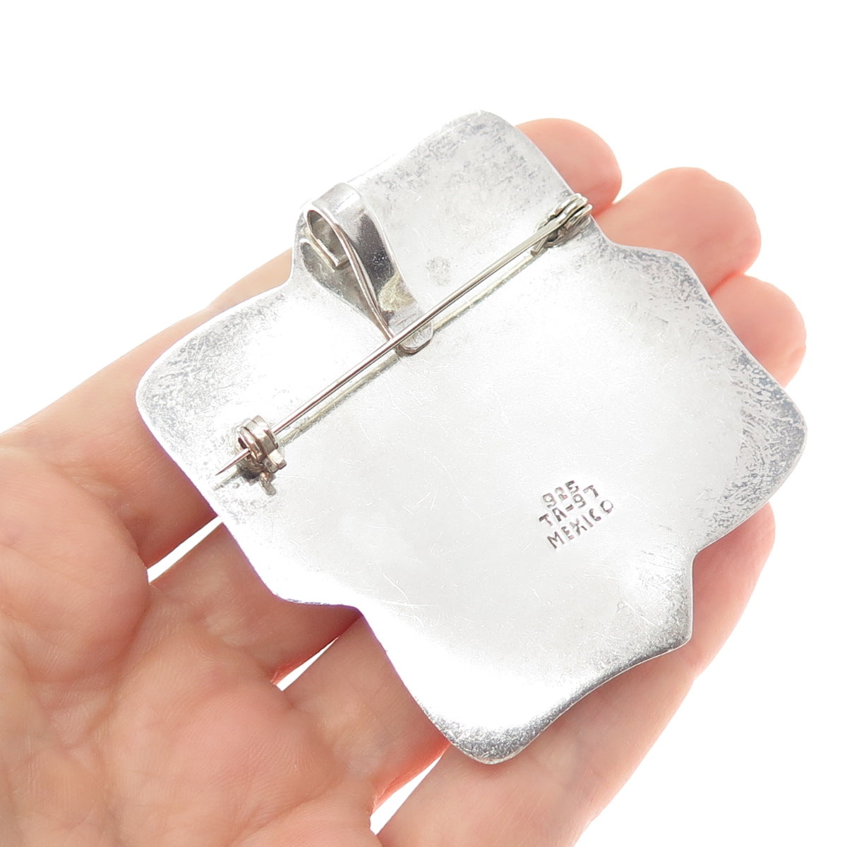 925 Sterling Silver Vintage Mexico Modernist Oxidized Pin Brooch / Pendant