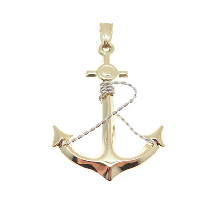 14K Yellow & White Gold Anchor Charm Pendant