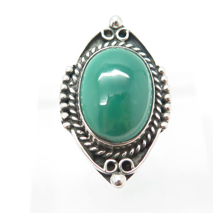 925 Sterling Silver Vintage Real Malachite Granulated Ring Size 6.25