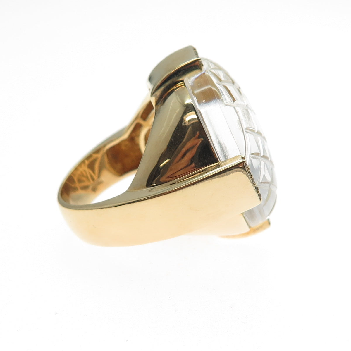 925 Sterling Silver Gold Plated Clear Glass Real White Topaz Ring Size 7.5