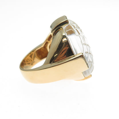 925 Sterling Silver Gold Plated Clear Glass Real White Topaz Ring Size 7.5