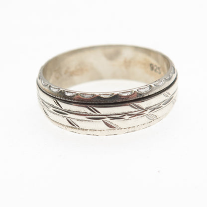 925 Sterling Silver Vintage Textured Rotating Band Ring Size 10.5
