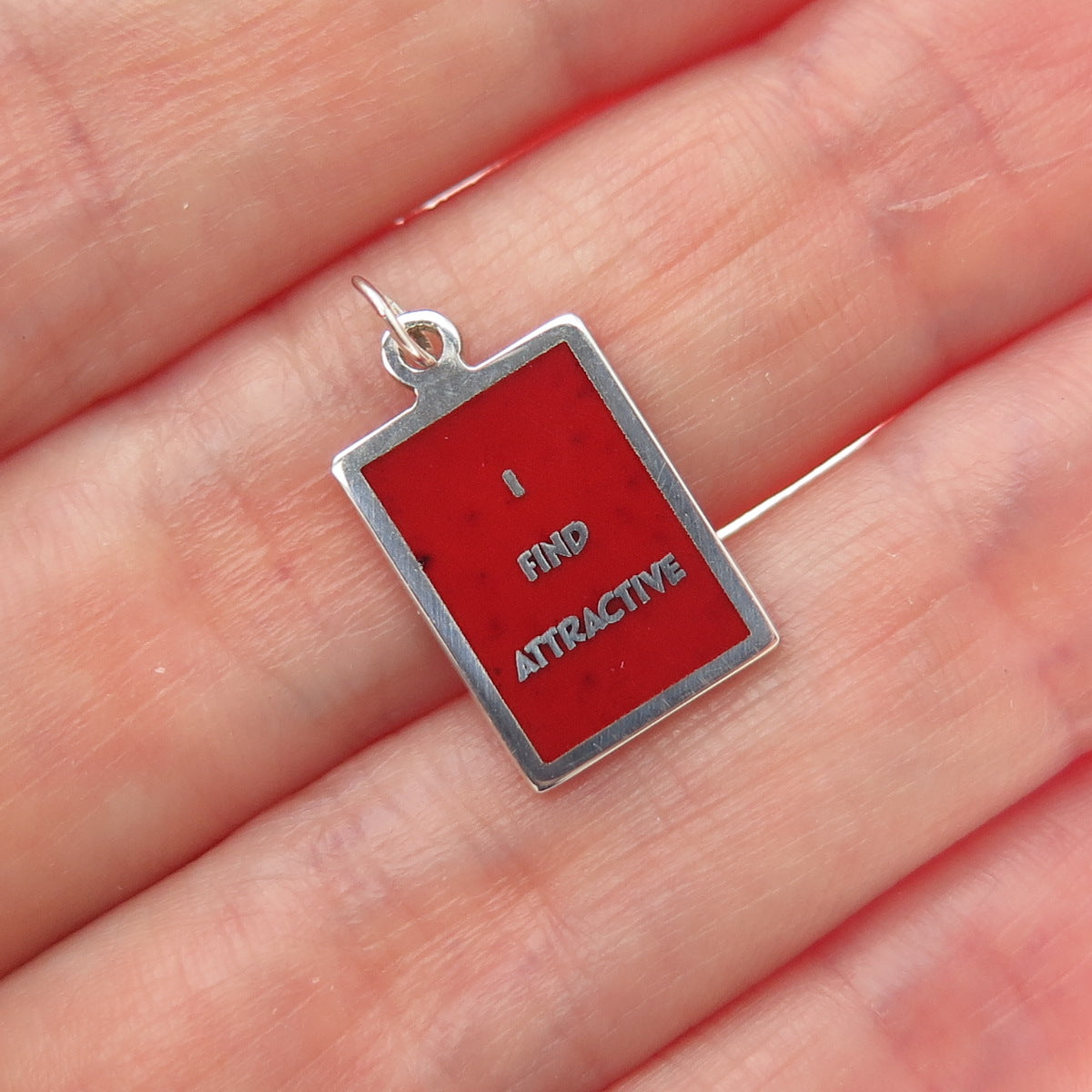 925 Sterling Silver Red Enamel I Find Attractive Minimalist Charm Pendant