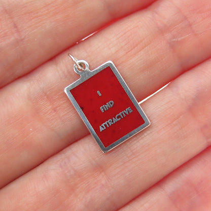 925 Sterling Silver Red Enamel I Find Attractive Minimalist Charm Pendant