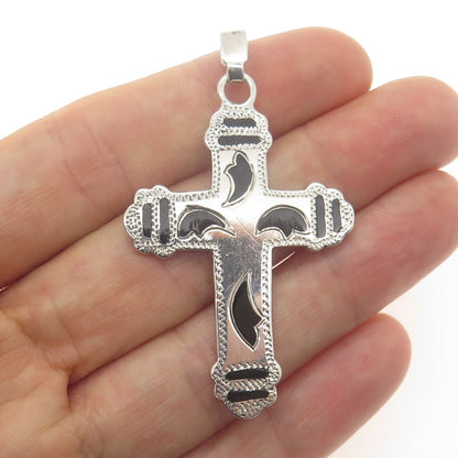 925 Sterling Silver Vintage Enamel Floral Cross Pendant