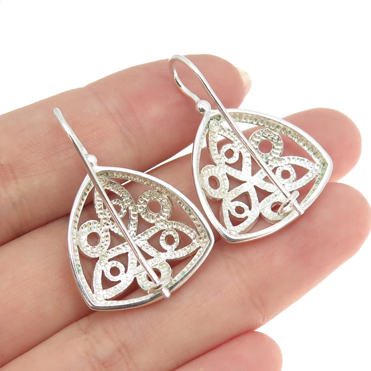 925 Sterling Silver Vintage Modernist Floral Earrings