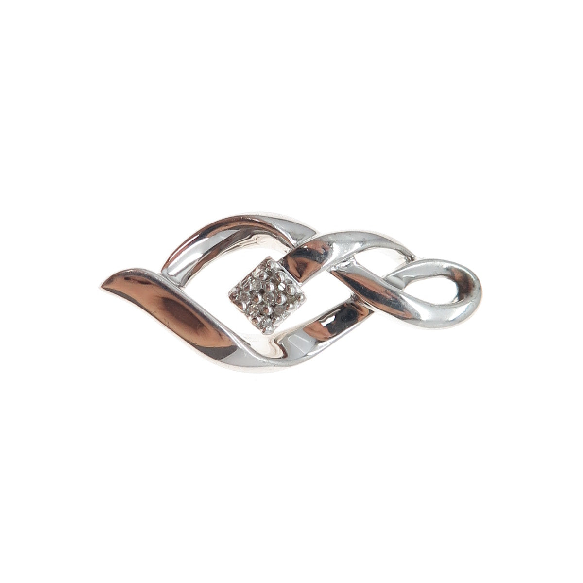 SUN 925 Sterling Silver Real Round-Cut Diamond Twisted Slide Charm Pendant