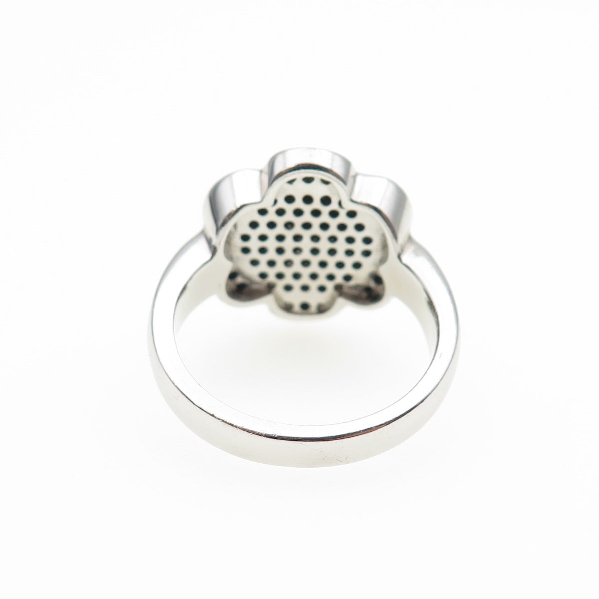 925 Sterling Silver Round-Cut Black C Z Flower Ring Size 7