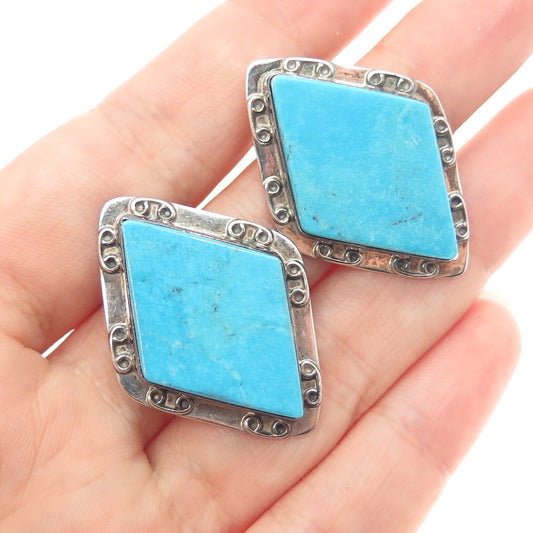 JAY KING DESERT ROSE 925 Sterling Silver Vintage Real Tyrone Turquoise Earrings