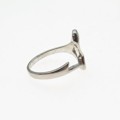925 Sterling Silver Vintage Modernist Heart Oxidized Ring Size 7