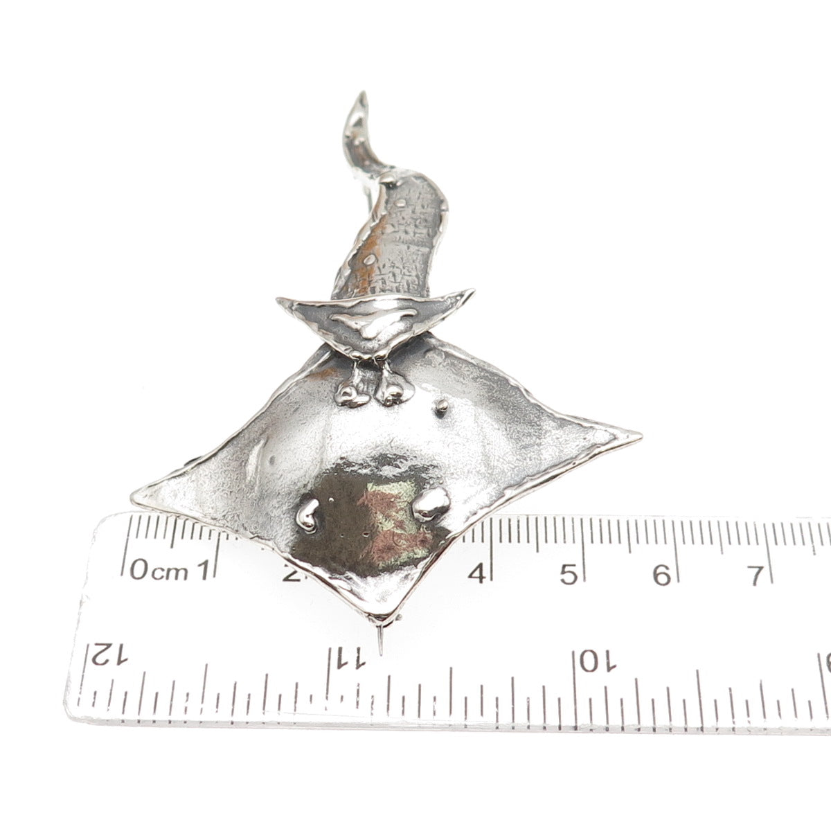 925 Sterling Silver Vintage Modernist Manta Ray Oxidized Pin Brooch