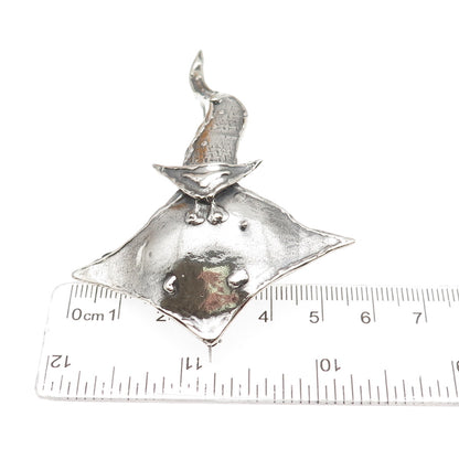 925 Sterling Silver Vintage Modernist Manta Ray Oxidized Pin Brooch