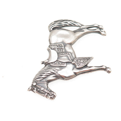 925 Sterling Silver Vintage Equestrian Horse Oxidized Pin Brooch