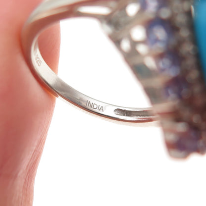 Chuck Clemency Sterling Silver Real Turquoise Tanzanite White Topaz Ring Size 8