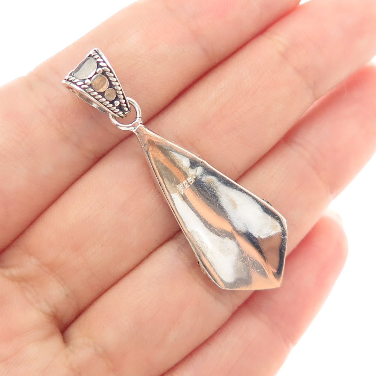925 Sterling Silver 2-Tone Vintage Modernist Granulated Oxidized Charm Pendant