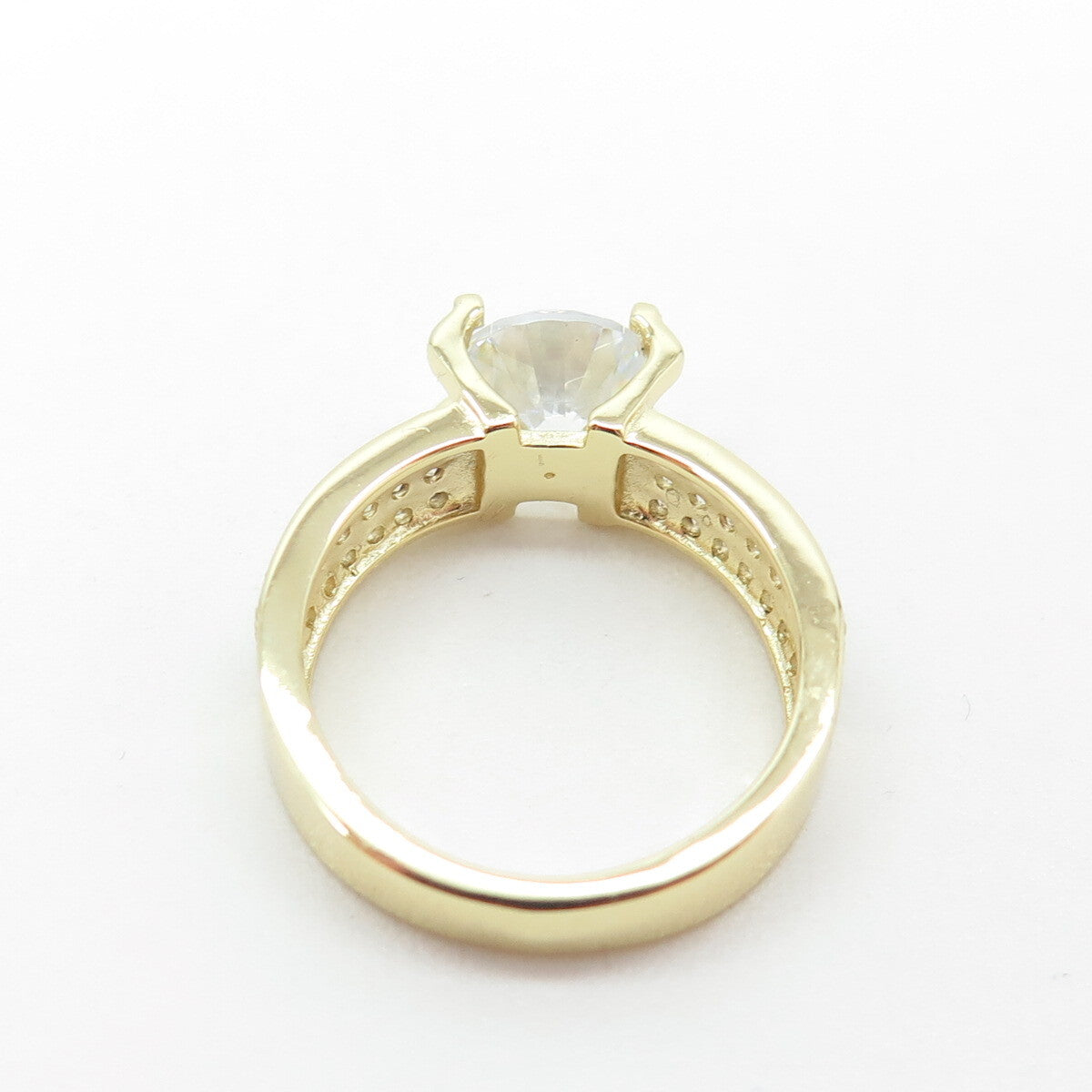 925 Sterling Silver Gold Plated Round-Cut C Z Engagement Ring Size 5.25