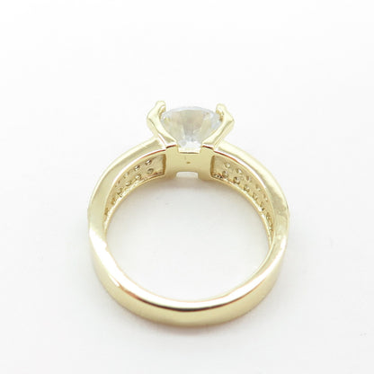 925 Sterling Silver Gold Plated Round-Cut C Z Engagement Ring Size 5.25
