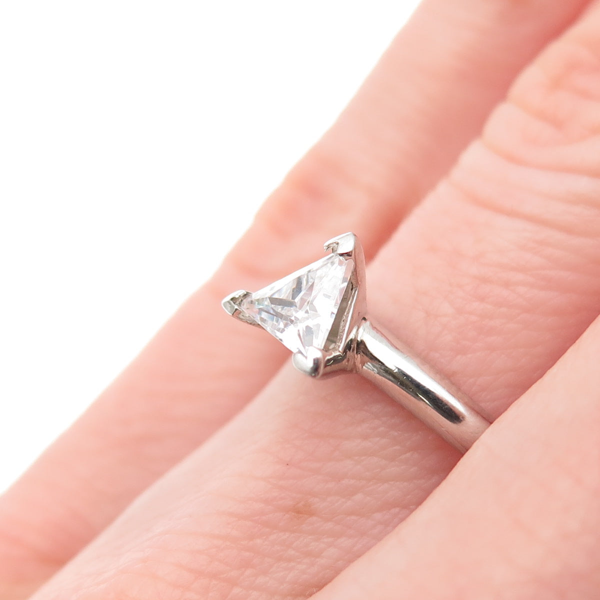 925 Sterling Silver Triangle-Cut C Z Engagement Ring Size 6