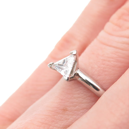 925 Sterling Silver Triangle-Cut C Z Engagement Ring Size 6