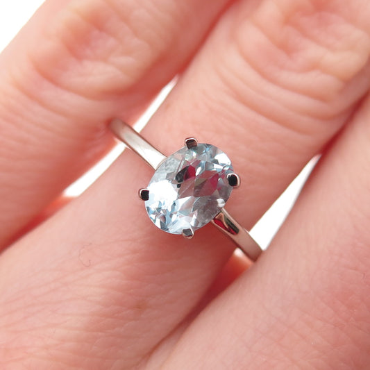 Dazzlers 925 Sterling Silver Real Oval-Cut Blue Topaz Ring Size 6