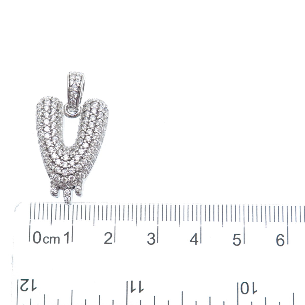 925 Sterling Silver Round-Cut C Z Sparkle Melted Letter V Initial Charm Pendant