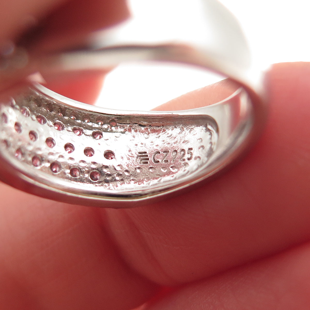925 Sterling Silver 2-Tone Round-Cut Pink & White C Z Ring Size 5.25