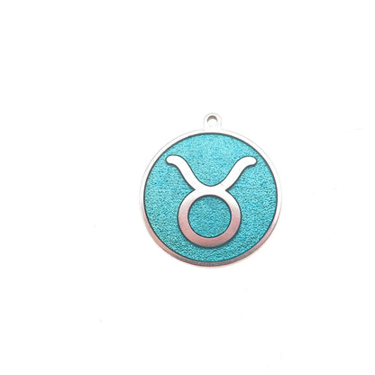 925 Sterling Silver Turquoise Enamel Taurus Zodiac Sign Charm Pendant