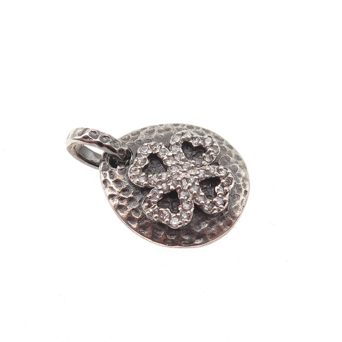 925 Sterling Silver Round-Cut C Z Clover Mini Charm Pendant