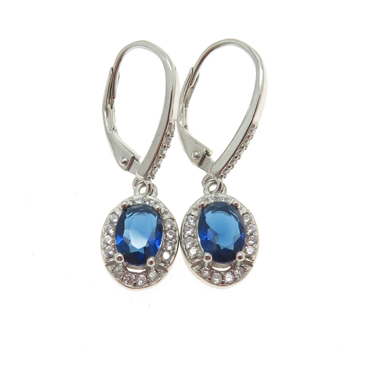 925 Sterling Silver Nano Sapphire & Round-Cut Shaped C Z Dangle Earrings