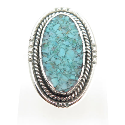 PATRICIA PLATERO Old Pawn Sterling Vintage Navajo Turquoise Inlay Ring Size 6.75