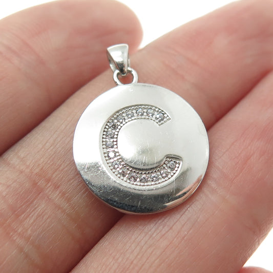 925 Sterling Silver Round-Cut C Z Letter "C" Initial Minimalist Charm Pendant