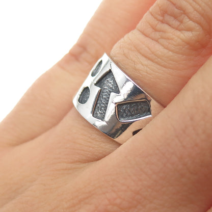 925 Sterling Silver Vintage Modernist Arrow Oxidized Ring Size 7