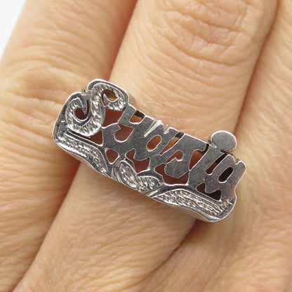 925 Sterling Silver Vintage Diamond-Cut "Syasia" Name Ring Size 5.75