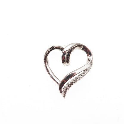 925 Sterling Silver Real Black & White Diamond Heart Mini Slide Charm Pendant