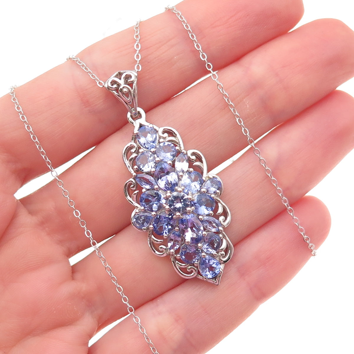 Chuck Clemency 925 Sterling Silver Real Tanzanite Cable Chain Necklace 20"