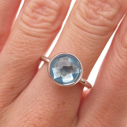 Pandora 925 Sterling Silver Aqua Blue Crystal Poetic Droplet Ring Size 6.75
