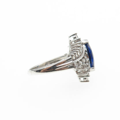 JH YOUNG 925 Sterling Silver Lab-Created Sapphire & White Topaz Ring Size 5.5